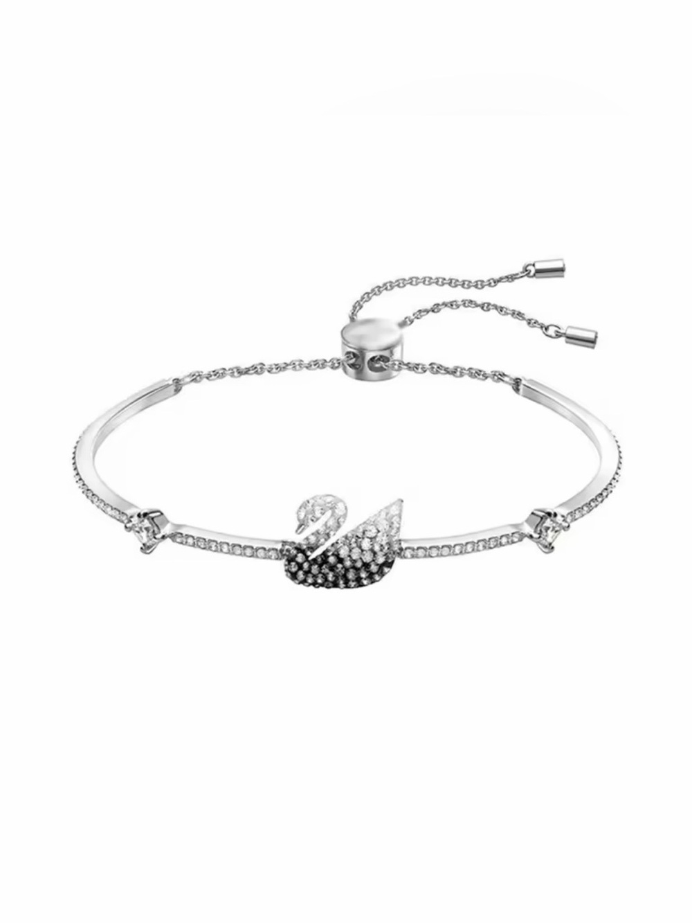 Crystal Swan Silver-Tone Adjustable Bracelet
